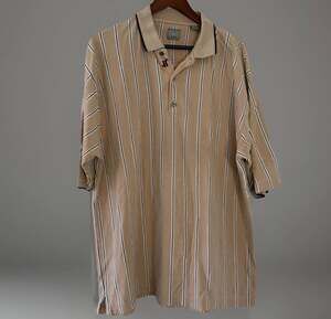 Haggar Men’s Golf Tan Vertical Striped 100% Cotton Polo Shirt Size XXL 2X